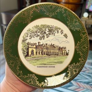 Vintage England Harewood House Green and Gold Decorative Plate
